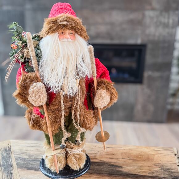 Snowbound Alpine Mountain Man Skiing Santa Tabletop Christmas Decor-Toy Bag-18H” - Picture 1 of 11